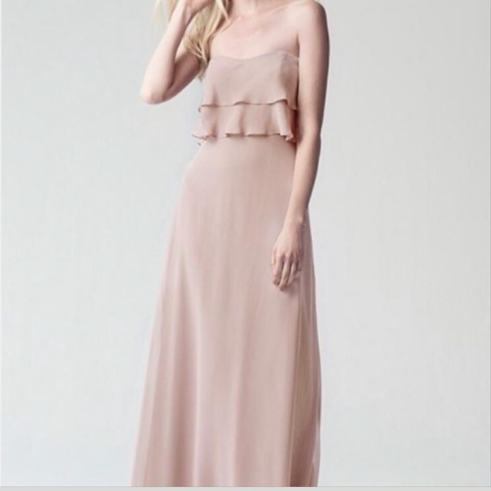 Jenny Yoo Olivia Strapless Chiffon Bridesmaid Dress | Size 4 Whipped Apricot